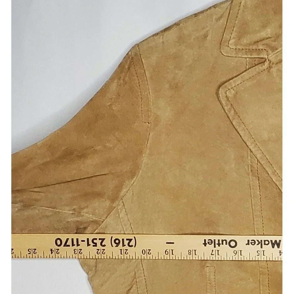 Jones NY Suede Blazer Jacket Womens XL Tan Leather Button Up Classic - Picture 7 of 11